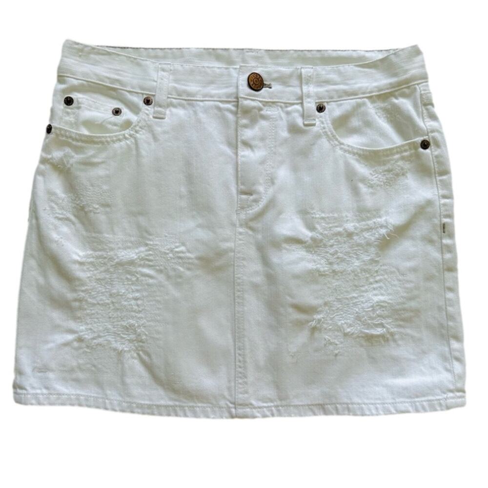 J. Crew Denim Skirt White Cotton Distressed Denim Jean Mini Skirt Size 0